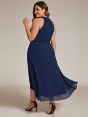 Midi A Line Sleeveless Halter Neck Wedding Guest Dress in Chiffon