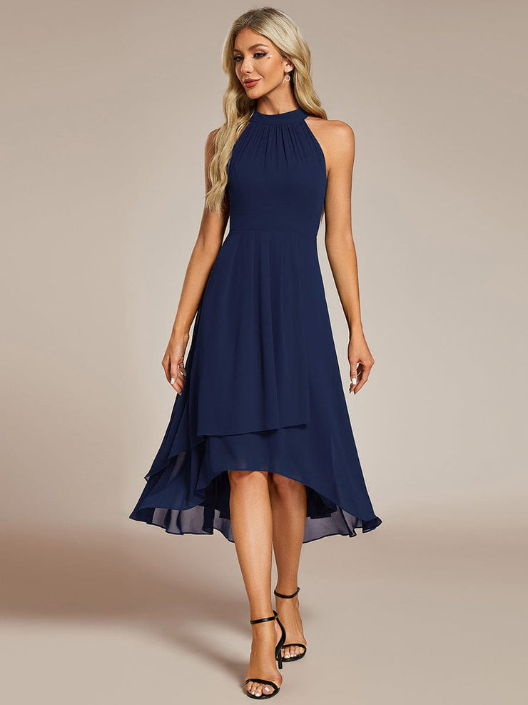 Midi A Line Sleeveless Halter Neck Wedding Guest Dress in Chiffon