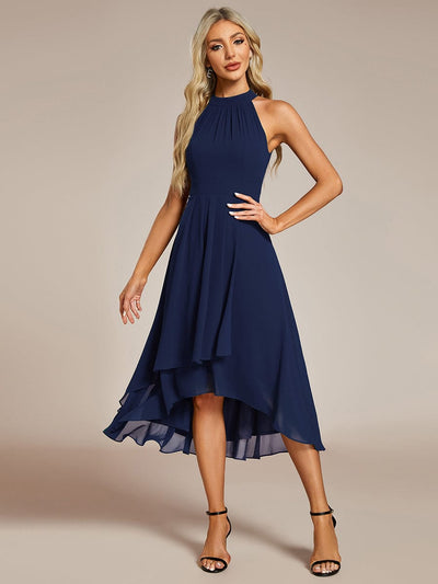 Midi A Line Sleeveless Halter Neck Wedding Guest Dress in Chiffon