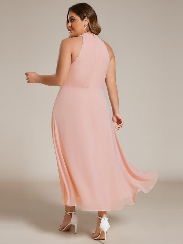 Midi A Line Sleeveless Halter Neck Wedding Guest Dress in Chiffon