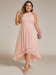 Plus Size Chiffon Sleeveless Halter Neck Midi Wedding Guest Dress