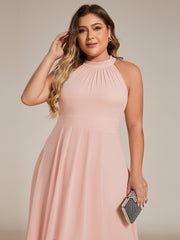 Plus Size Chiffon Sleeveless Halter Neck Midi Wedding Guest Dress