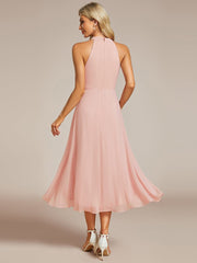 Midi A Line Sleeveless Halter Neck Wedding Guest Dress in Chiffon