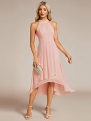 Midi A Line Sleeveless Halter Neck Wedding Guest Dress in Chiffon