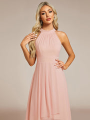 Midi A Line Sleeveless Halter Neck Wedding Guest Dress in Chiffon