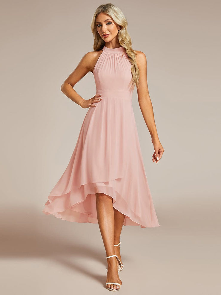 Midi A Line Sleeveless Halter Neck Wedding Guest Dress in Chiffon