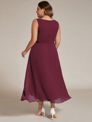 Sleeveless Chiffon High-Low Wedding Guest Dress with Waist Applique