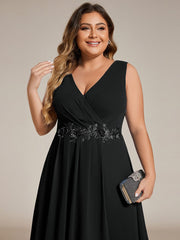 Plus Size Sleeveless Chiffon High-Low Wedding Guest Dress with Waist Applique