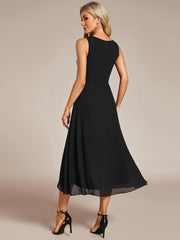 Sleeveless Chiffon High-Low Wedding Guest Dress with Waist Applique