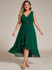 Sleeveless Chiffon High-Low Wedding Guest Dress with Waist Applique