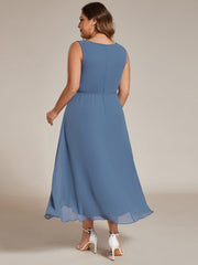 Sleeveless Chiffon High-Low Wedding Guest Dress with Waist Applique