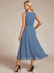 Sleeveless Chiffon High-Low Wedding Guest Dress with Waist Applique