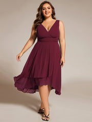 Elegant V-Neck Sleeveless Pleated High-Low Chiffon Wedding Guest Dress