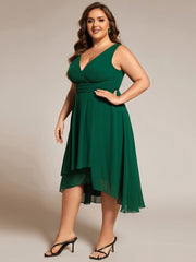 Plus Size Sleeveless Pleated High-Low Chiffon Wedding Guest Dress