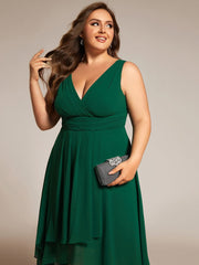 Plus Size Sleeveless Pleated High-Low Chiffon Wedding Guest Dress