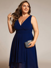 Plus Size Sleeveless Pleated High-Low Chiffon Wedding Guest Dress