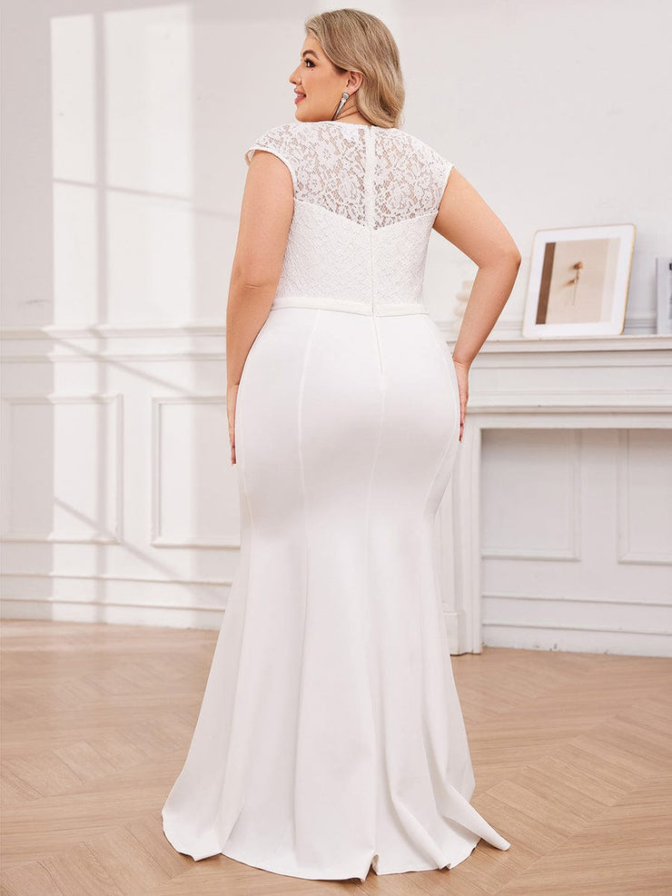 Plus Size Simple Cap Sleeve Sweetheart Mermaid Style Wedding Dress