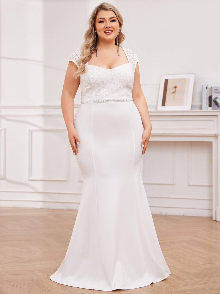 Plus Size Simple Cap Sleeve Sweetheart Mermaid Style Wedding Dress