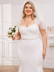 Plus Size Simple Cap Sleeve Sweetheart Mermaid Style Wedding Dress