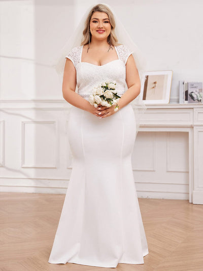 Plus Size Simple Cap Sleeve Sweetheart Mermaid Style Wedding Dress