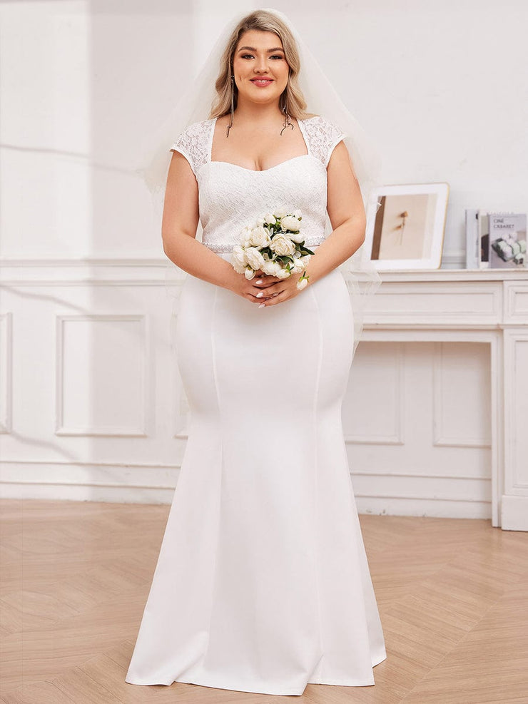 Plus Size Simple Cap Sleeve Sweetheart Mermaid Style Wedding Dress