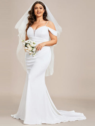 Plus Size Simple Off Shoulder Wedding Dress with Strap Fish Tail Hemline