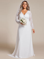 Plus Size Elegant Lace Chiffon Long Sleeves A-Line Wedding Dress