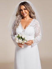 Plus Size Elegant Lace Chiffon Long Sleeves A-Line Wedding Dress