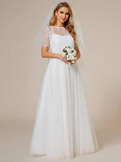 Lace Jacket A-Line Wedding Dress Paired with Spaghetti Strap