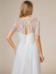 Lace Jacket A-Line Wedding Dress Paired with Spaghetti Strap