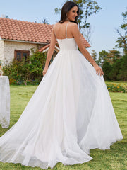 Halter Neck A-Line Tulle Wedding Dress with Applique