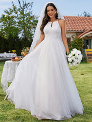 Halter Neck A-Line Tulle Wedding Dress with Applique