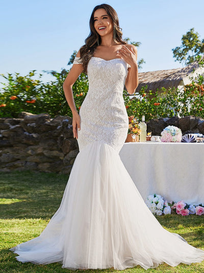 Off Shoulder Lace Mermaid Wedding Dress