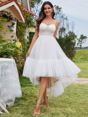 Sweetheart Corset Top High-Low Wedding Dress with Spaghetti Straps