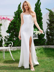 Sweetheart Lace Waist Sheer Mermaid High Slit Sleeveless Wedding Dress