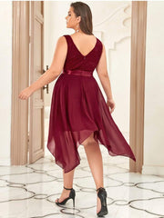 Custom Size Stunning V Neck Lace Chiffon Bridesmaid Dress