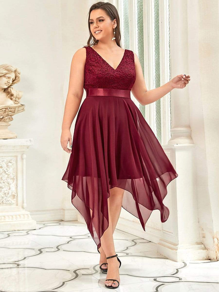 Custom Size Stunning V Neck Lace Chiffon Bridesmaid Dress