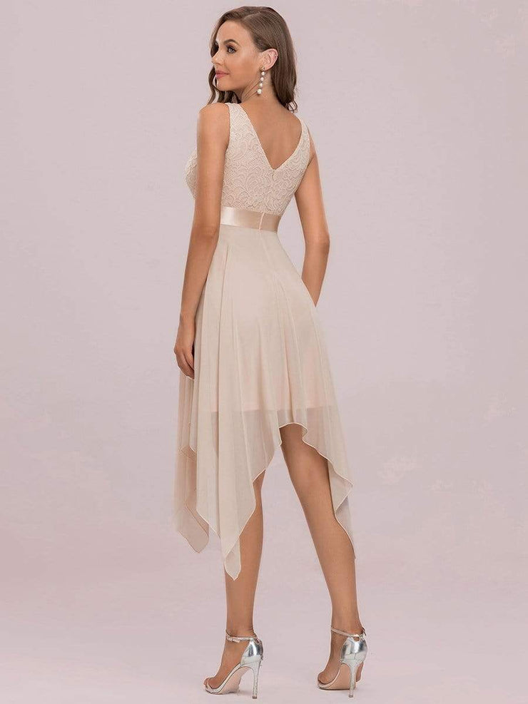 Custom Size Stunning V Neck Lace Chiffon Bridesmaid Dress