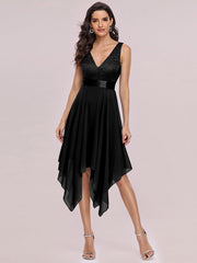 Custom Size Stunning V Neck Lace Chiffon Bridesmaid Dress