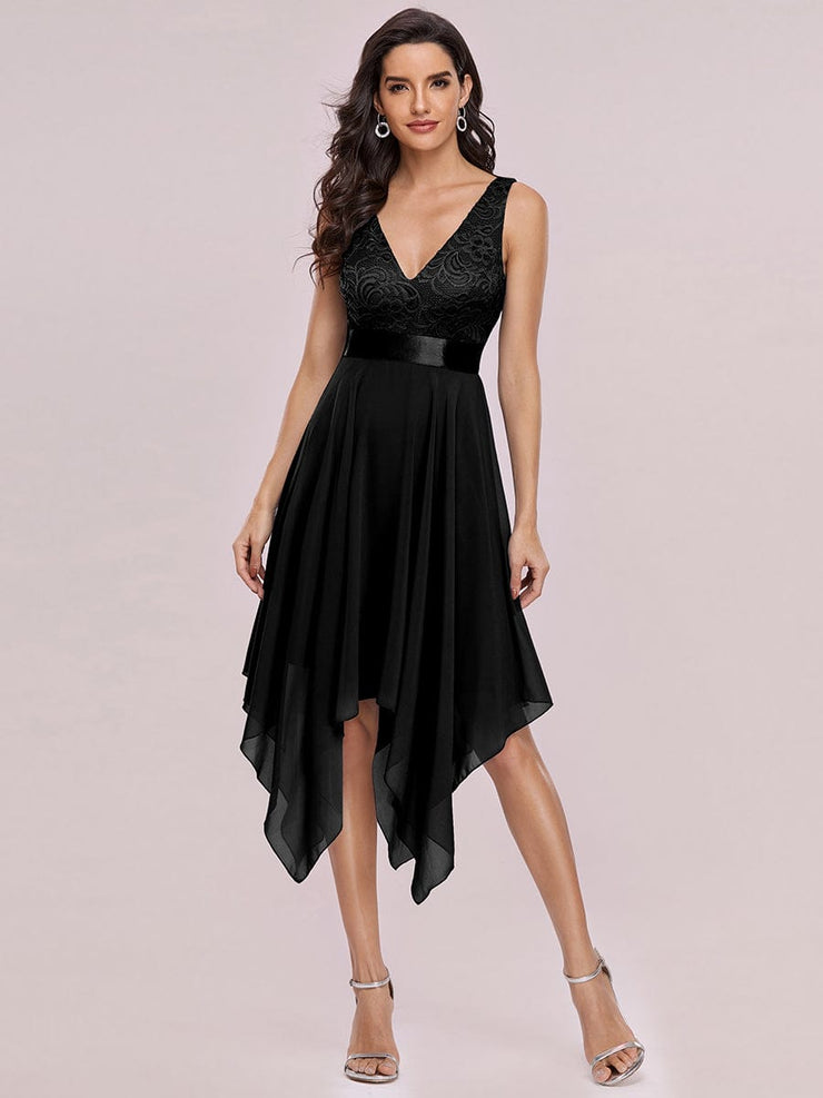 Custom Size Stunning V Neck Lace Chiffon Bridesmaid Dress