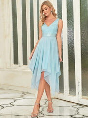 Custom Size Stunning V Neck Lace Chiffon Bridesmaid Dress