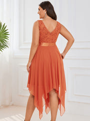 Custom Size Stunning V Neck Lace Chiffon Bridesmaid Dress