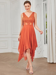 Custom Size Stunning V Neck Lace Chiffon Bridesmaid Dress