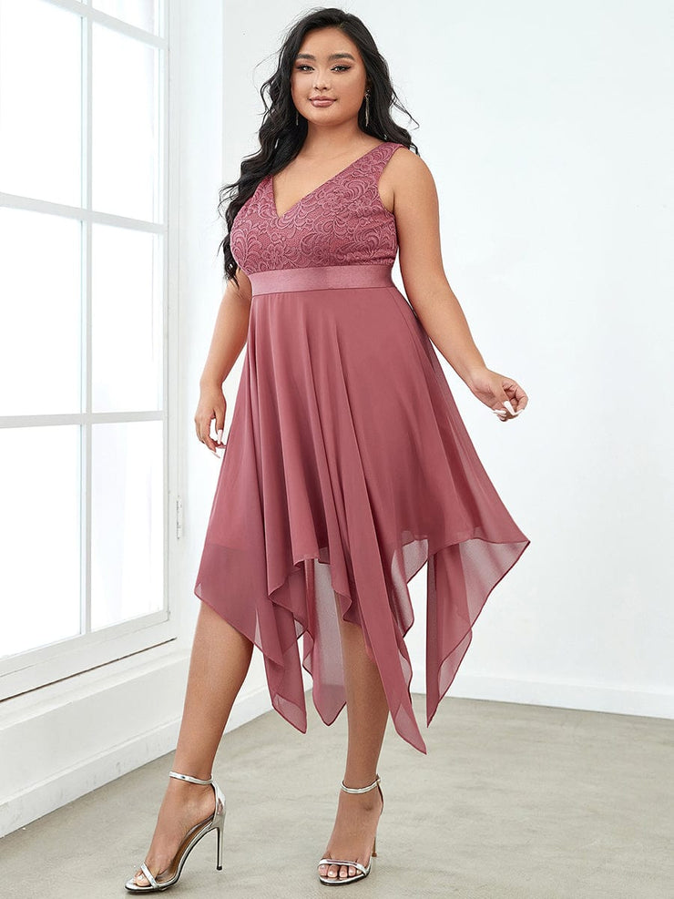 Custom Size Stunning V Neck Lace Chiffon Bridesmaid Dress