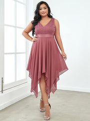 Custom Size Stunning V Neck Lace Chiffon Bridesmaid Dress