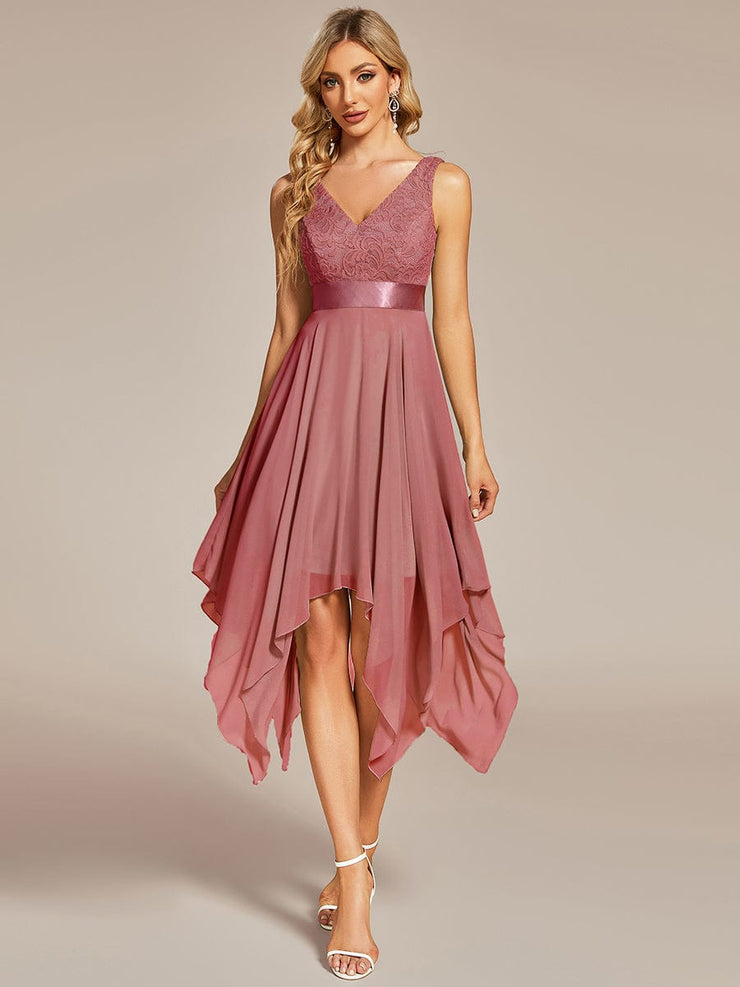 Custom Size Stunning V Neck Lace Chiffon Bridesmaid Dress