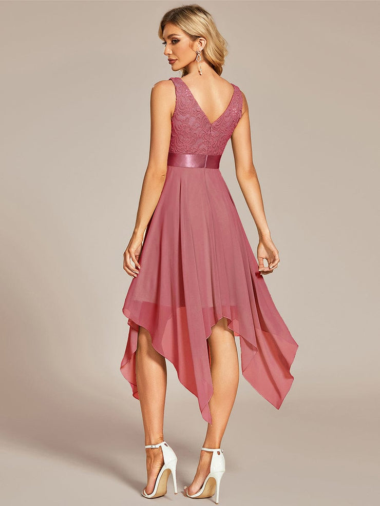 Custom Size Stunning V Neck Lace Chiffon Bridesmaid Dress