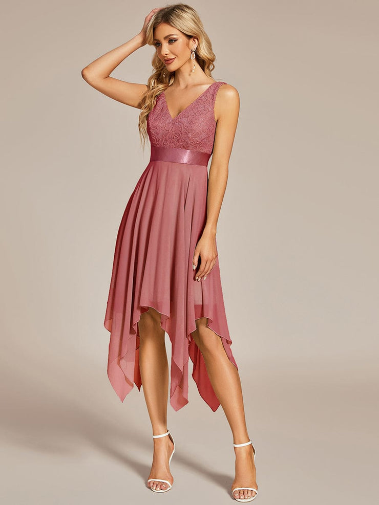 Custom Size Stunning V Neck Lace Chiffon Bridesmaid Dress