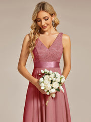 Custom Size Stunning V Neck Lace Chiffon Bridesmaid Dress