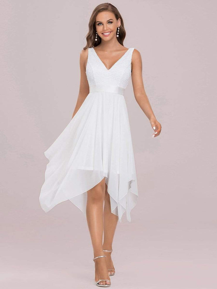 Custom Size Stunning V Neck Lace Chiffon Bridesmaid Dress